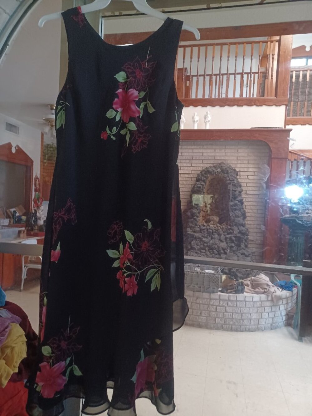 Studio I Petite Women's SleevelessSummer Dress 16P Black with Pink Flowers
